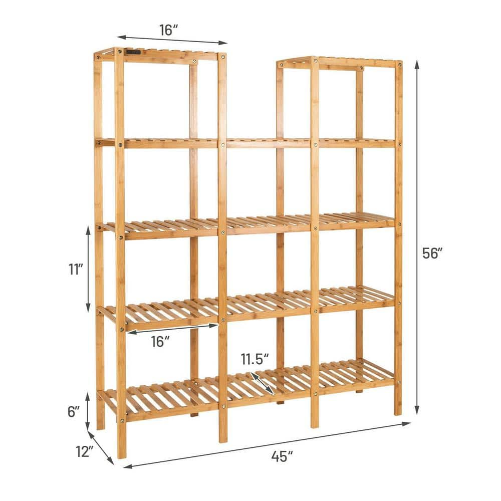 ANGELES HOME 56 in. Tall IndoorOutdoor Nature Wood Plant Stand (5-tiered) CK10-HZ012