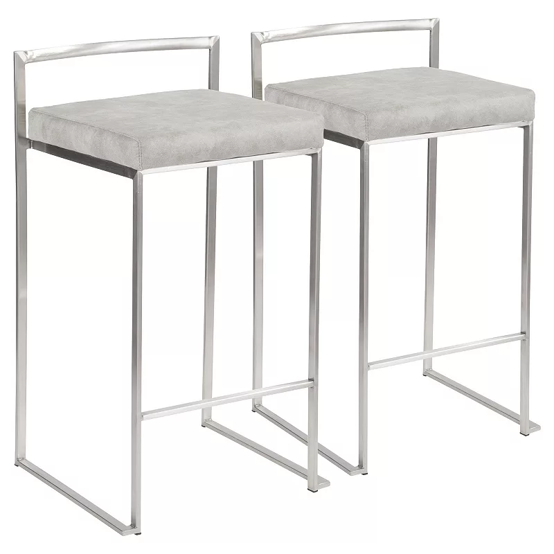 Set of 2 Light Gray and Silver Stacker Counter Stool - 31