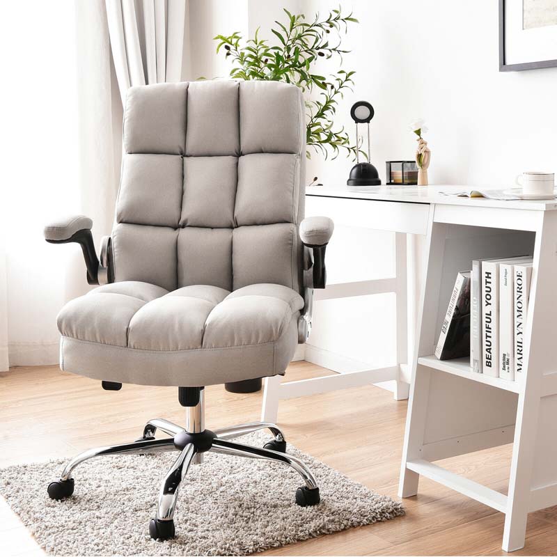 Linen Fabric Thick Padding Big & Tall Executive Office Chair with Flip-up Armrest, Swivel High Back Computer Desk Chair