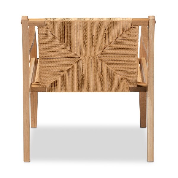 Delaney Mid-Century Modern Oak Brown Finished Wood and Hemp Accent Chair