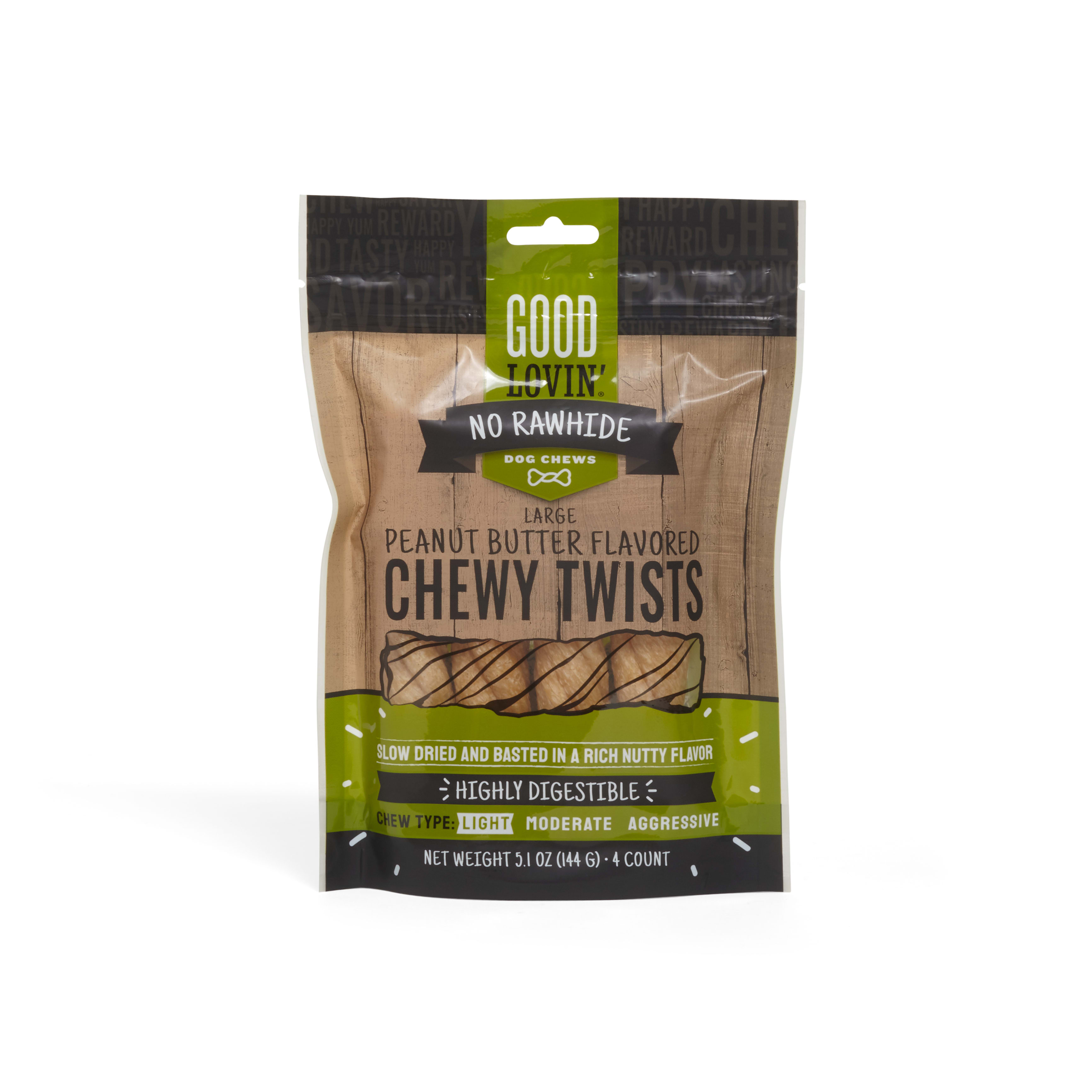 Good Lovin' Peanut Butter-Flavored Chewy Twists No-Rawhide Dog Chews， Count of 4