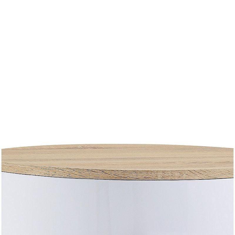 1 Drawer Pyramidal Base Circular Wooden Night Table， White and Brown