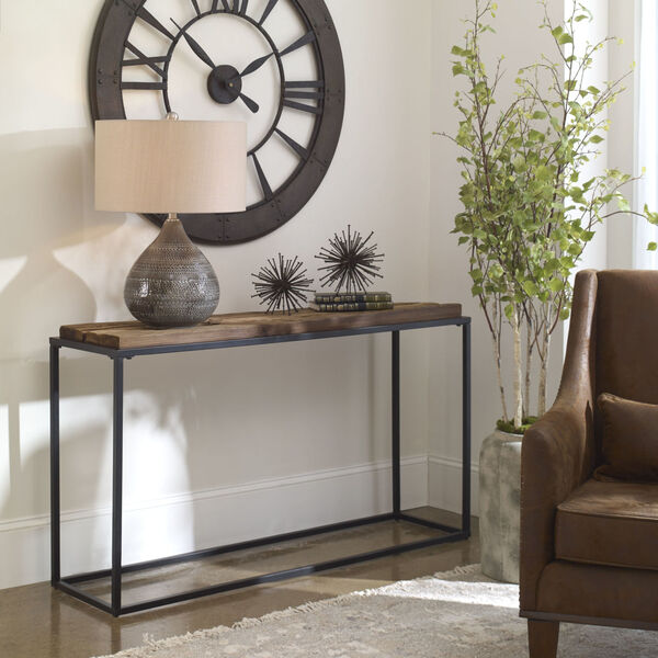 Holston Satin Black and Natural Salvaged Wooden Console Table