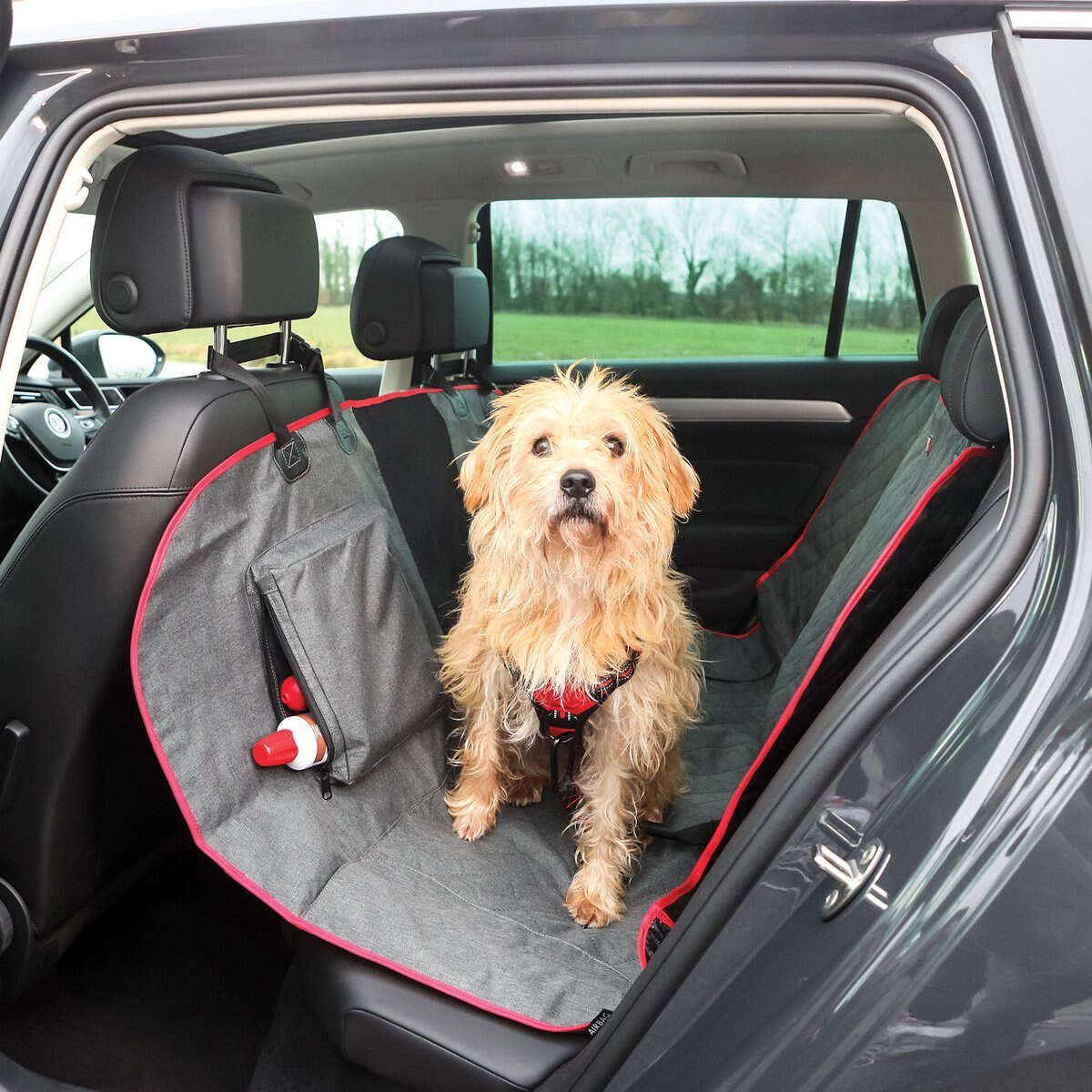 KONG 2-In-1 Bench and American Truck Seat Cover and Hammock， Grey and Red， X-Large