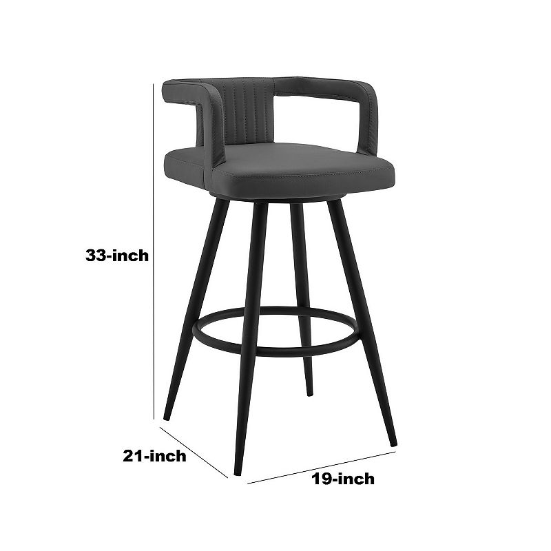 Gabriele 26 Gray Faux Leather and Black Metal Swivel Bar Stool