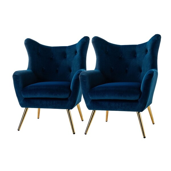 Eusebio Tufted Velvet Accent Chair with Wingback and Metal Gold Legs for Living Room Set of 2 by HULALA HOME