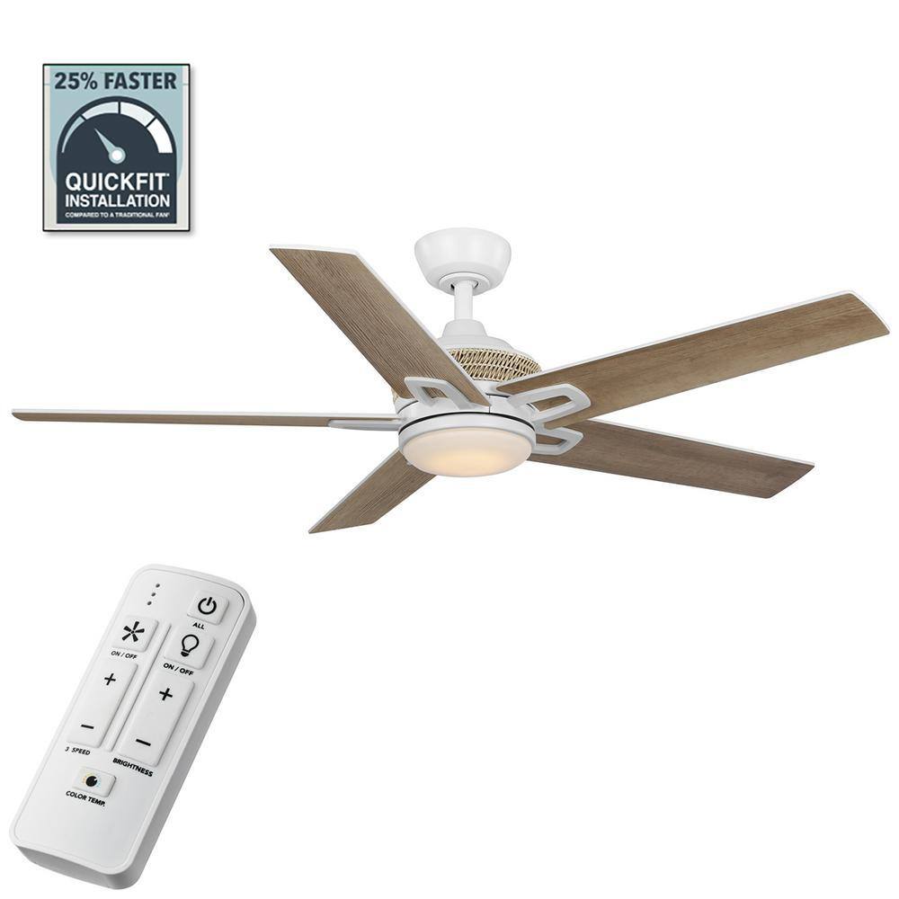 Hampton Bay Lowry 52 in. White Color Changing LED Indoor Matte White Ceiling Fan with Remote and Light Included 92406