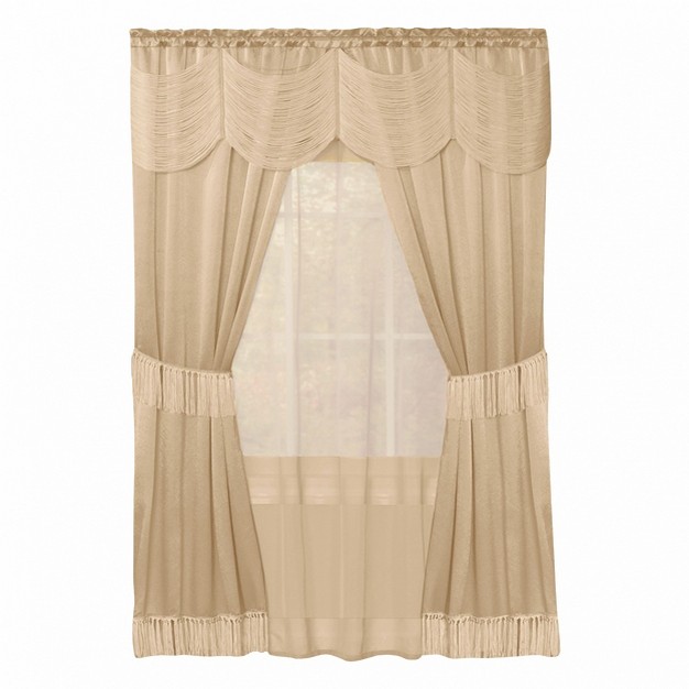 Kate Aurora Satin Chic Complete Attached Window Curtain Tiebacks amp Valance Set