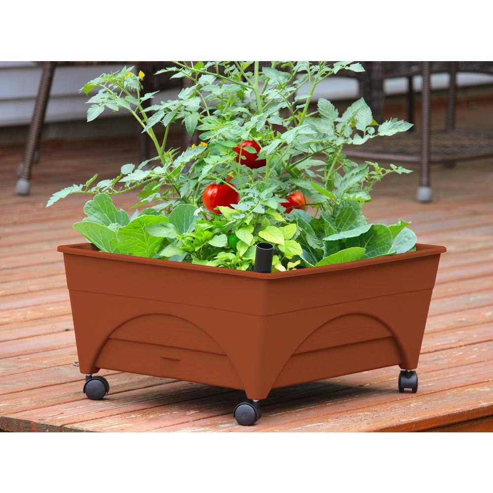 CITY PICKERS 24.5 in. x 20.5 in. Patio Raised Garden Bed Grow Box Kit with Watering System and Casters in Terra Cotta 2340D