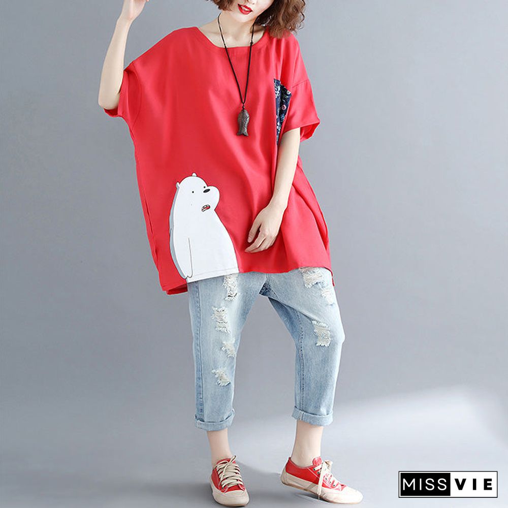 Simple red linen cotton linen tops women blouses Boho design pockets Batwing Sleeve daily tops