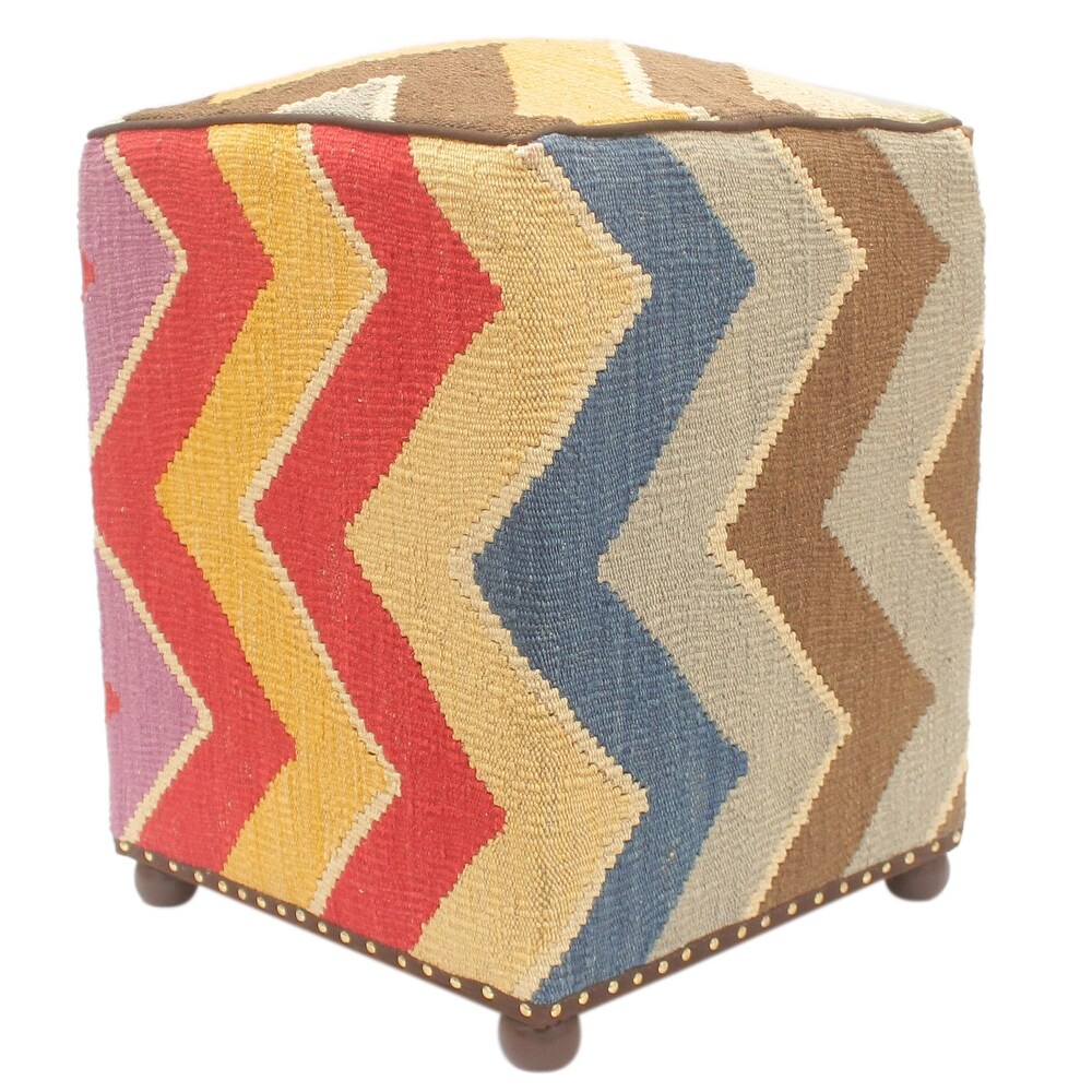 Art Deco Linda Handmade Kilim Upholstered Ottoman