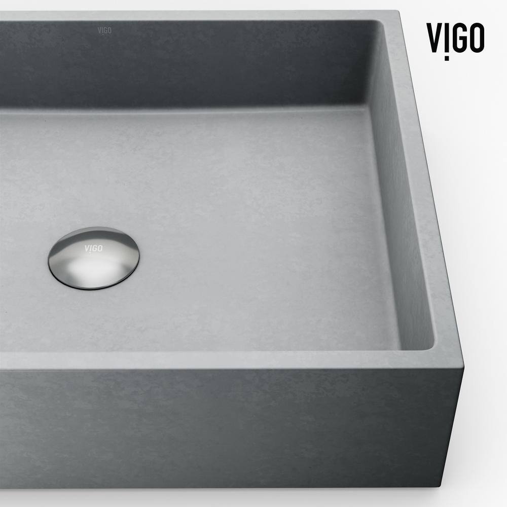 VIGO Coca Gothic Gray Concreto Stone 15 in. L x 19 in. W x 5 in. H Rectangular Vessel Bathroom Sink VG04069