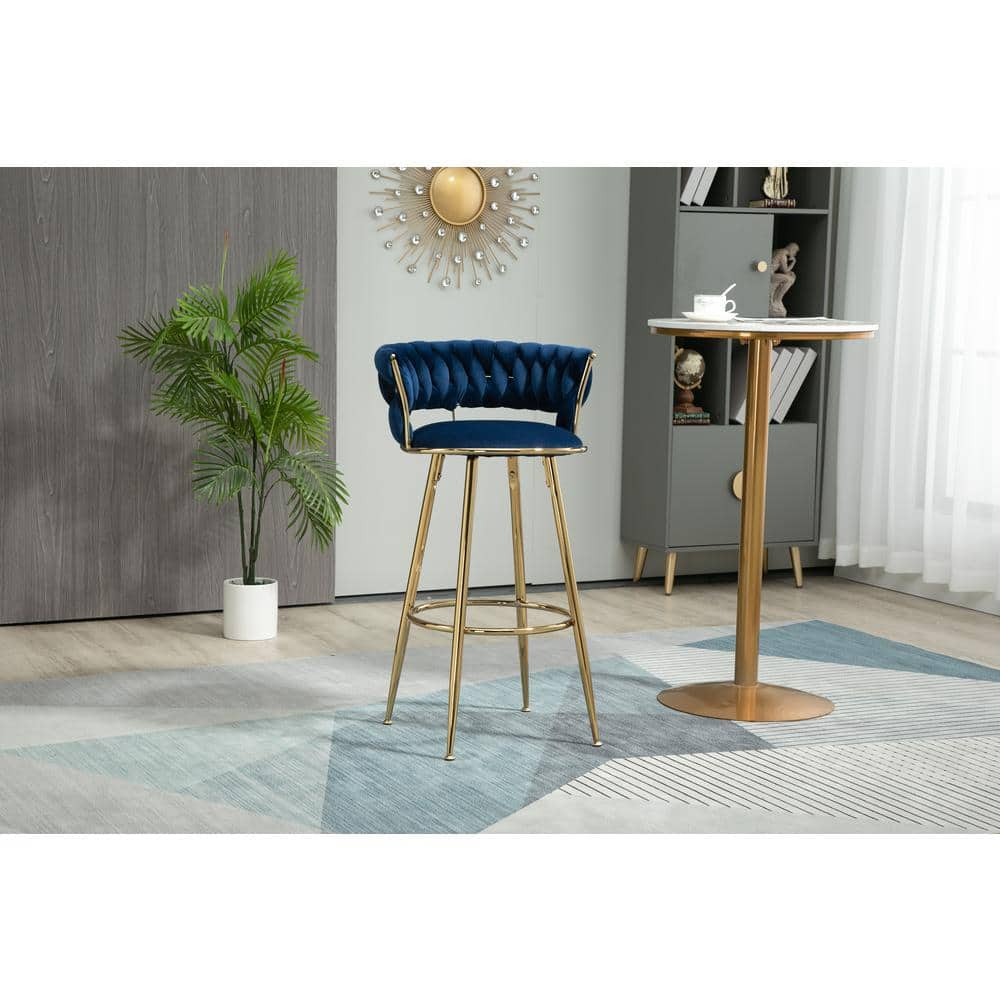 35.04 Inch Navy Wood Bar Stools with Low Back and Footrest Counter Height Bar Chairs GM-H-96