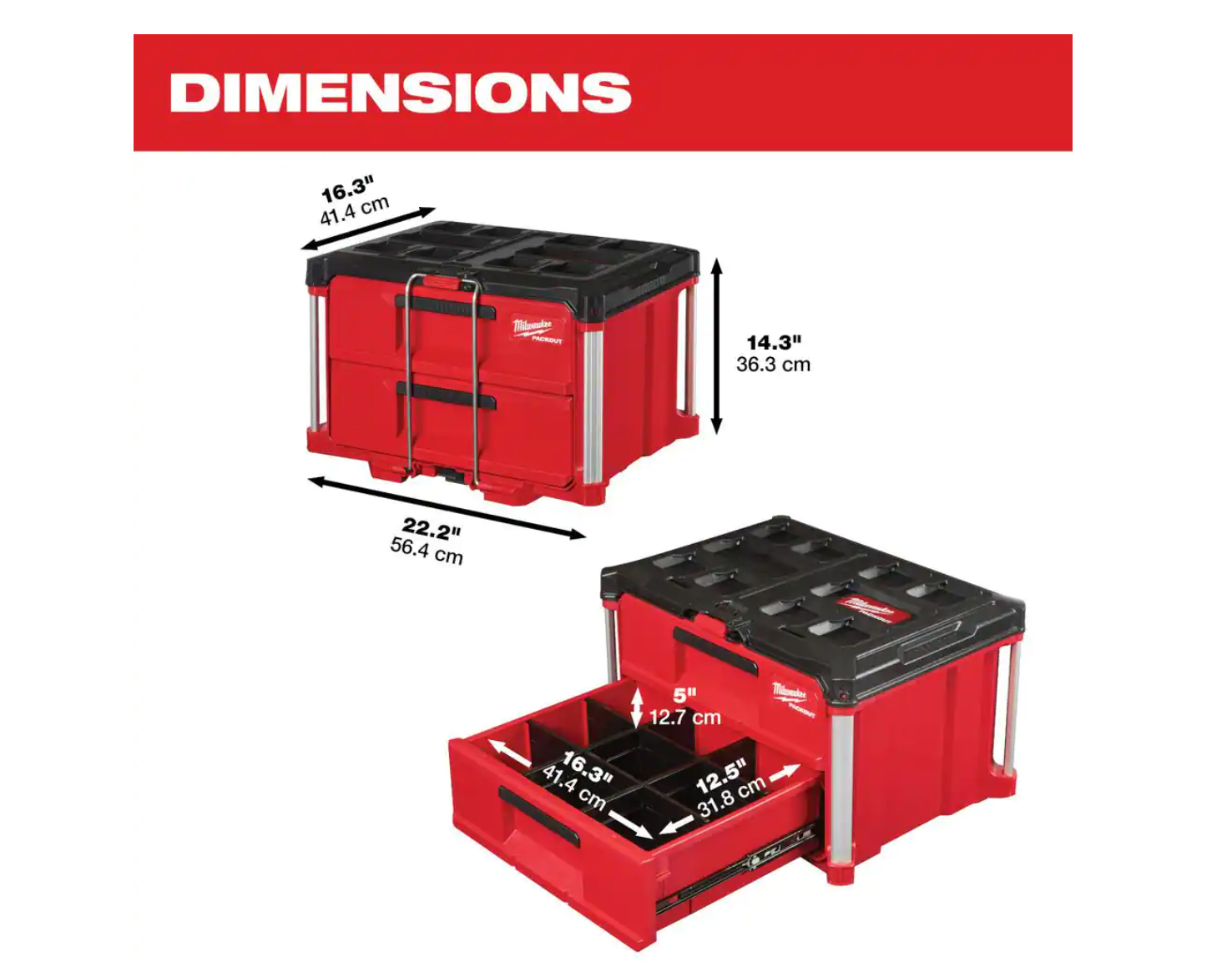 Milwaukee 48-22-8442 PACKOUT 22 in. 2-Drawer Tool Box with Metal Reinforced Corners