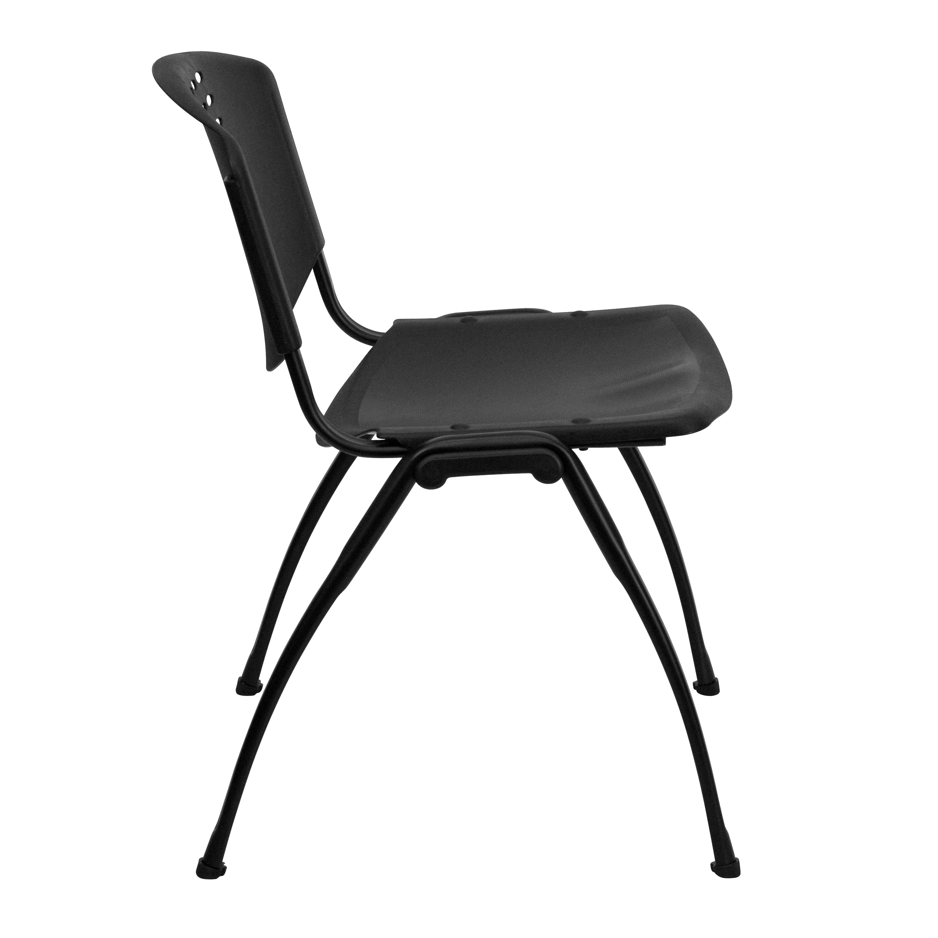 Flash Furniture HERCULES Series 880 lb. Capacity Black Plastic Stack Chair with Oval Cutout Back and Black Frame