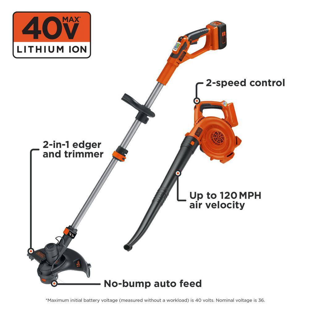 BLACK+DECKER 40V MAX Brushless Cordless Battery Powered String Trimmer (1) 2Ah Battery  Charger  Leaf Blower (Tool Only) LCC140