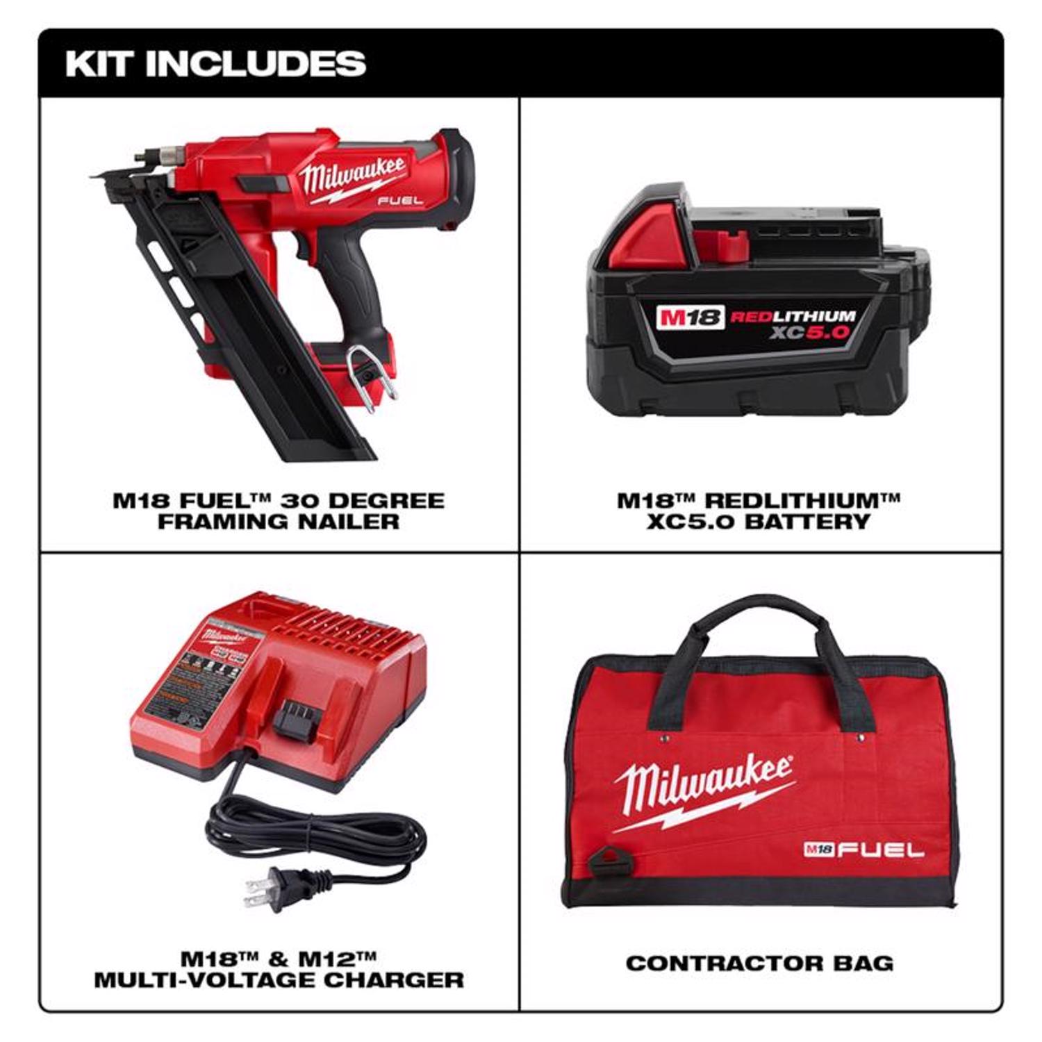 MW M18 FUEL 18 Volt Brushless 30 deg Framing Nailer Kit