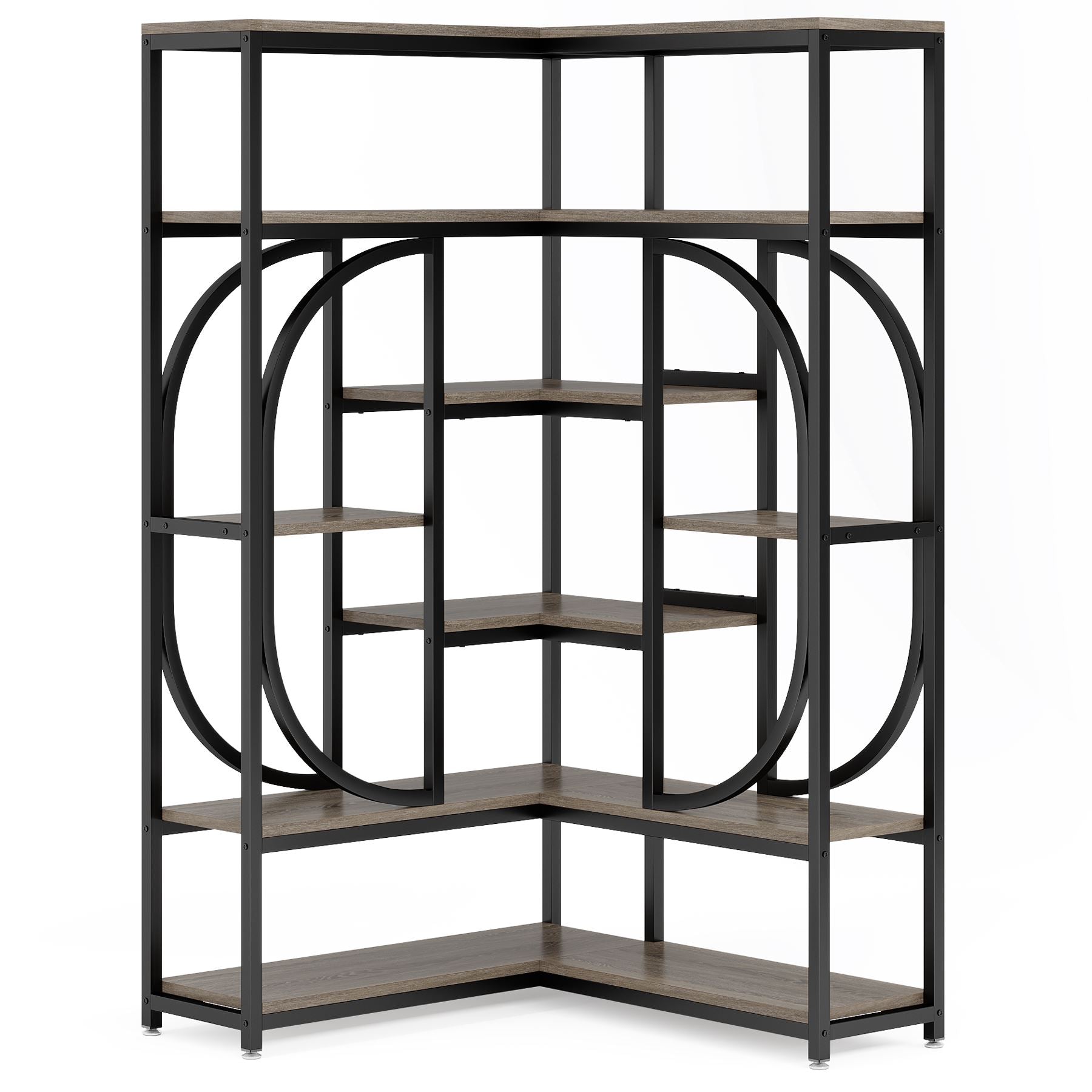 7-Shelf Corner Bookshelf, L-Shaped Bookcase Display Rack