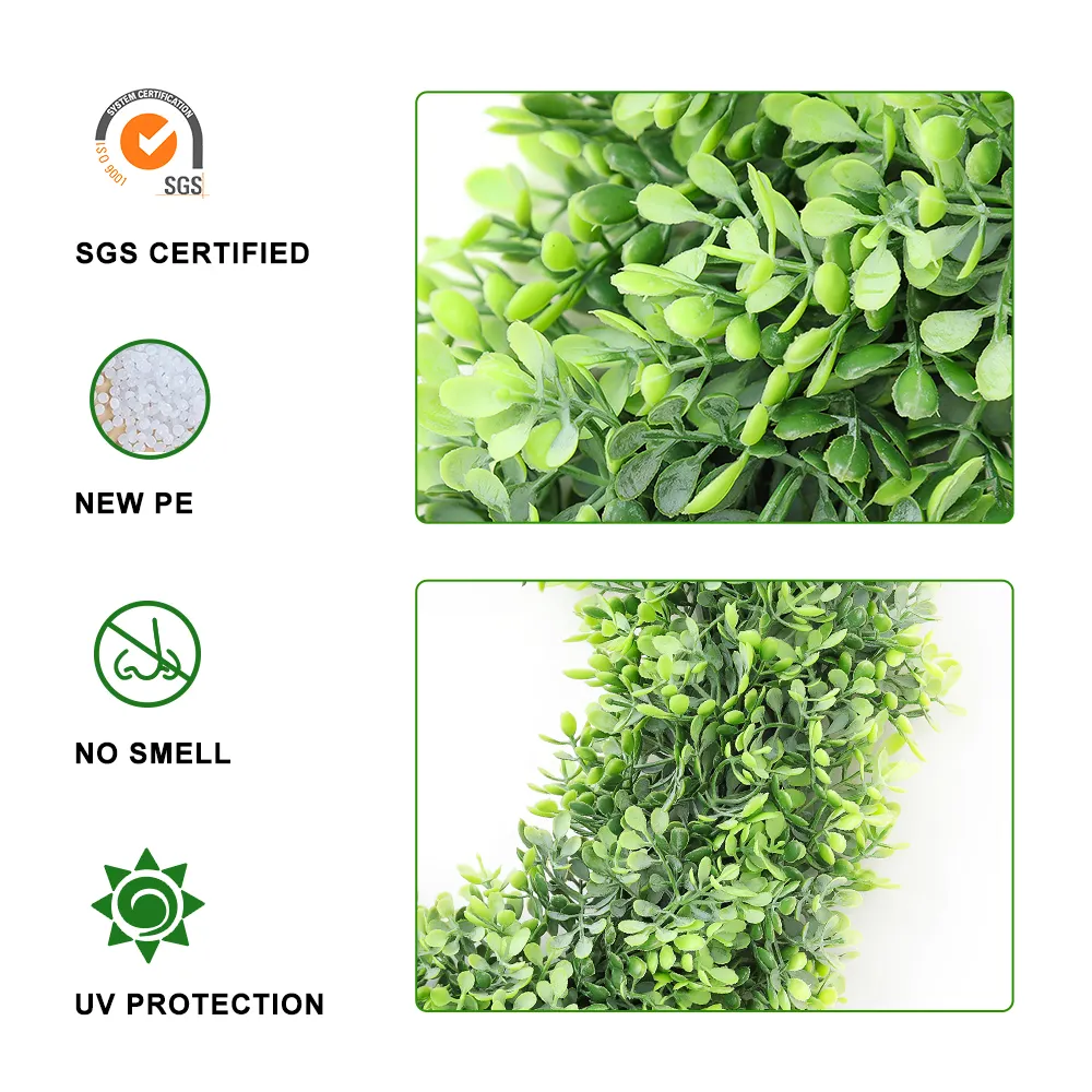 Hh 57 Cheap Price Garden Supplies Boxwood Grass Garland Green Plastic Leaf Wreath for Door Decorative