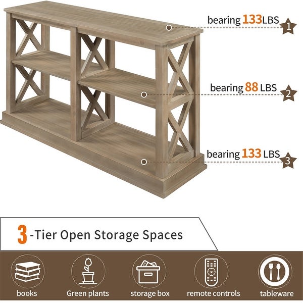 Merax Console Table with 3-Tier Open Storage Spaces and X Legs