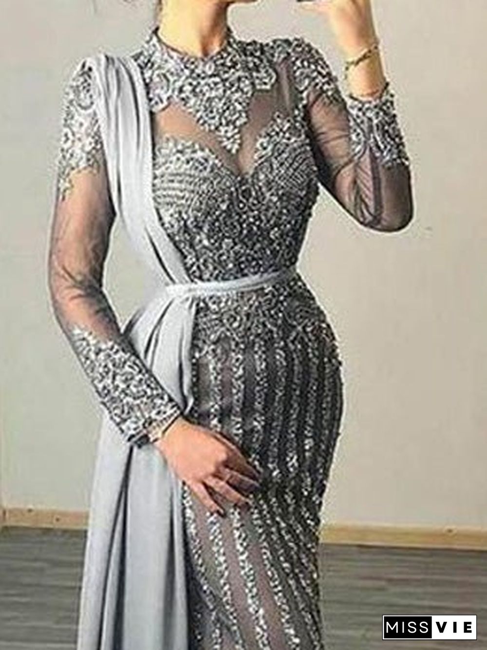 Women'S Dresses Sequin Slim Sheer Evening Dress