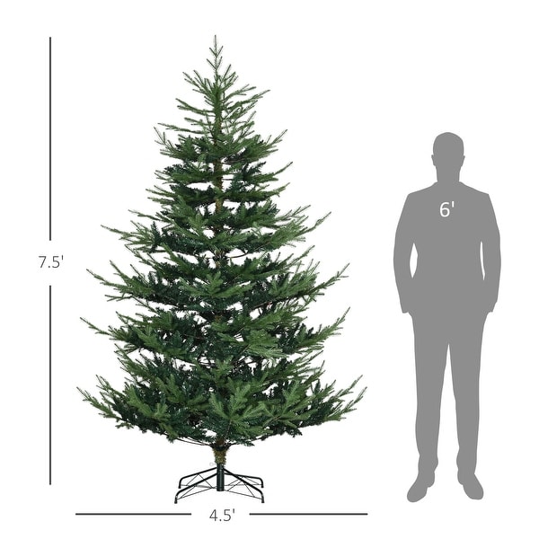 7.5 Foot Artificial Christmas Tree，Pine Hinged Xmas Tree with 1218 Realistic Branches，Steel Base，Auto Open，Green