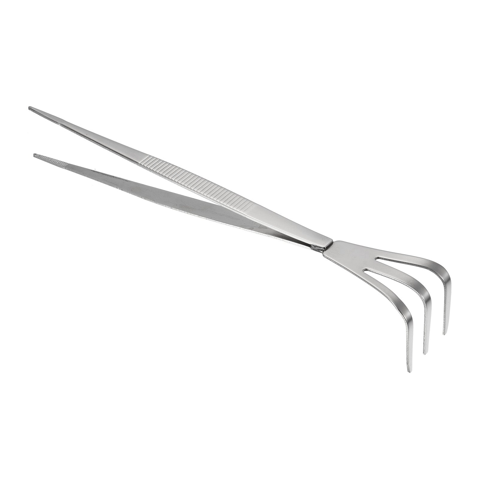 Uxcell Root Rake, Stainless Steel 3 Prong Hardened Loosening Soil Cultivator with Tweezers Silver