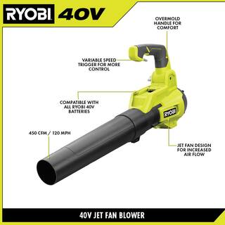 RYOBI 40V 120 MPH 450 CFM Cordless Battery Variable-Speed Jet-Fan Blower (Tool-Only) RY404012BTL