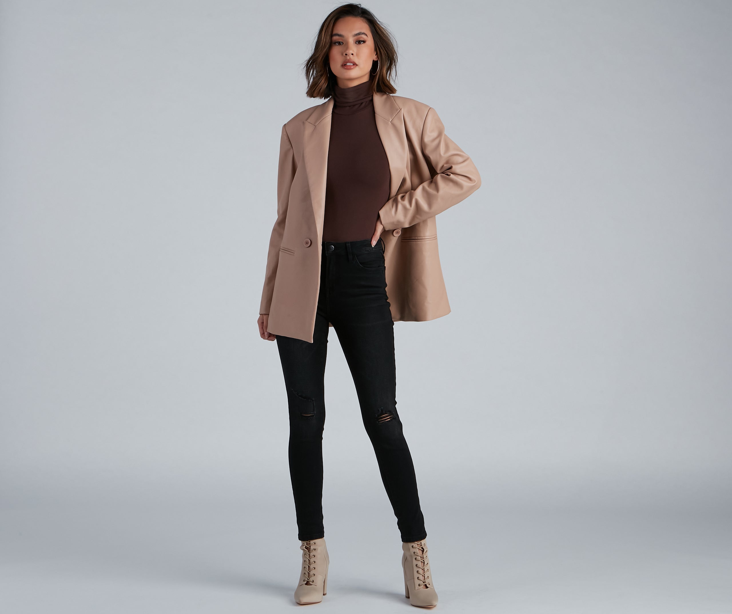 Basic Long Sleeve Crepe Turtleneck Bodysuit