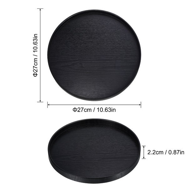 Wood Serving Tray Round Decorative Platter Home Kitchen Table， Black