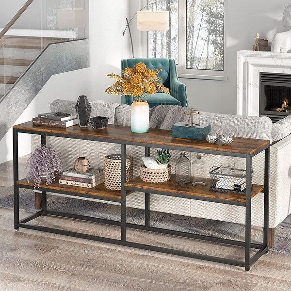 70.9 inch Extra Long Narrow Sofa Console Table with Storage Shelves