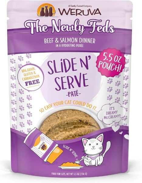 Weruva Slide N' Serve The Newly Feds Beef and Salmon Dinner Pate Grain-Free Cat Food Pouches