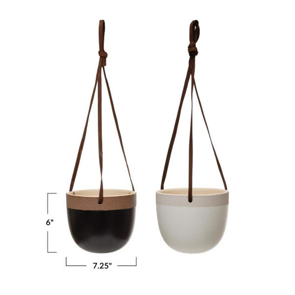 Storied Home Farmhouse Terracotta Plant Pots with Leather Hanger (Set of 2) AH1950SET