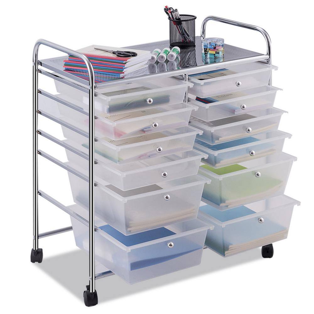 Costway 4-Tier Plastic 4-Wheeled Double Side Rolling Storage Cart in Clear HW56500CL