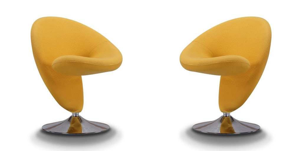 Manhattan Comfort Curl Yellow and Polished Chrome Wool Blend Swivel Accent Chair (Set of 2) - Manhattan Comfort 2-AC040-YL