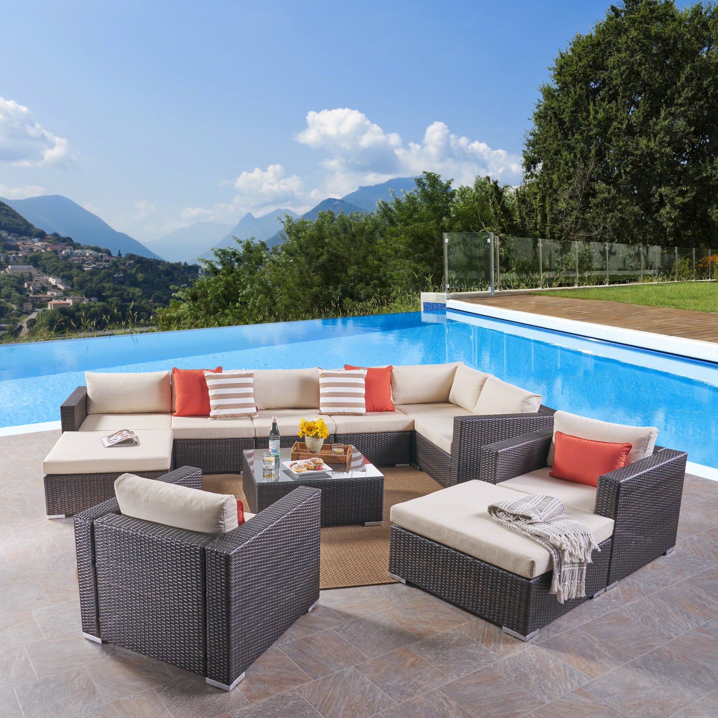 Tom Rosa Outdoor 8 Seater Wicker Sectional Sofa Set with Cushions