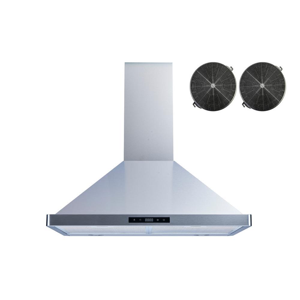 Winflo 30 in 475 CFM Convertible Wall Mount Range Hood in Stainless Steel with Mesh and Charcoal Filters Touch Sensor Control