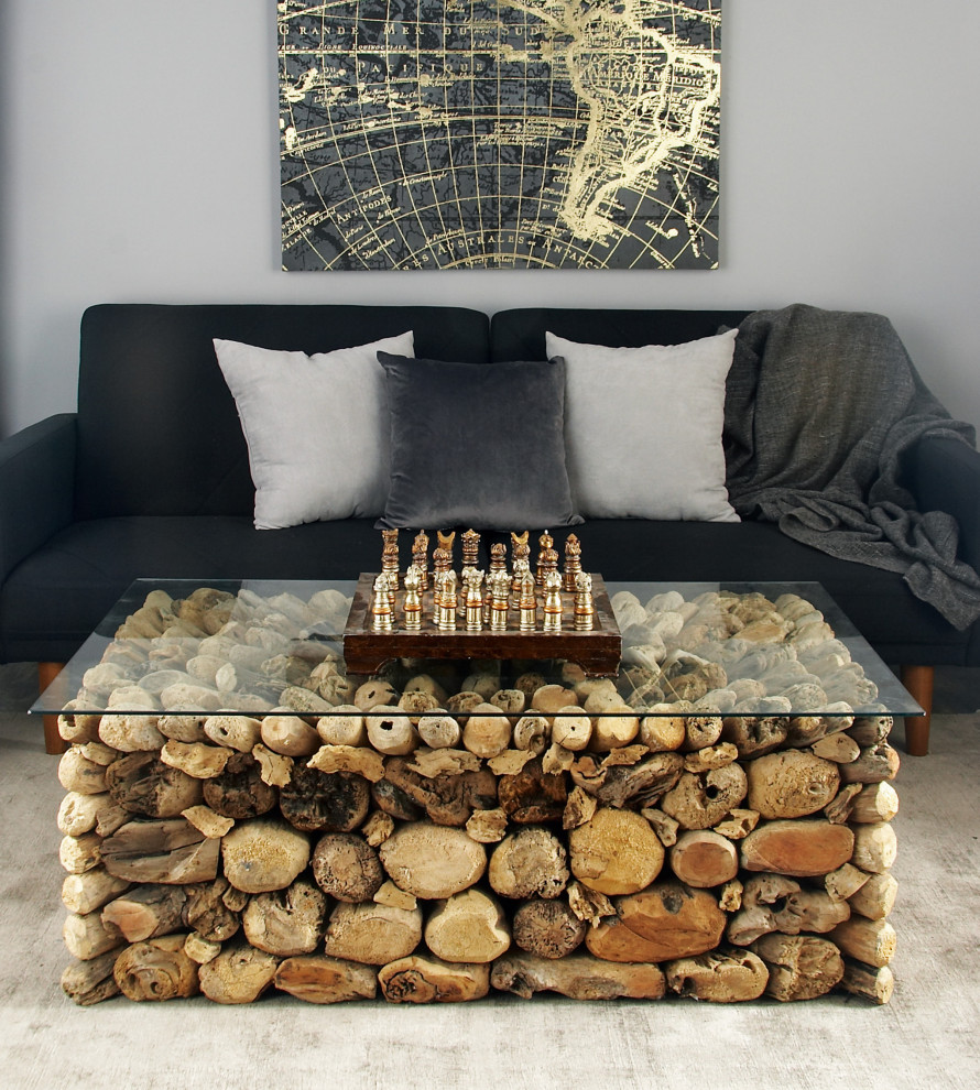 Zimlay Natural Mangrove Wood/Glass Coffee Table 37753   Rustic   Coffee Tables   by Brimfield  ampMay  Houzz