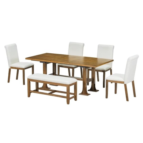 Extendable Dining Table Set，with Removable Leaf and Upholstered Chairs