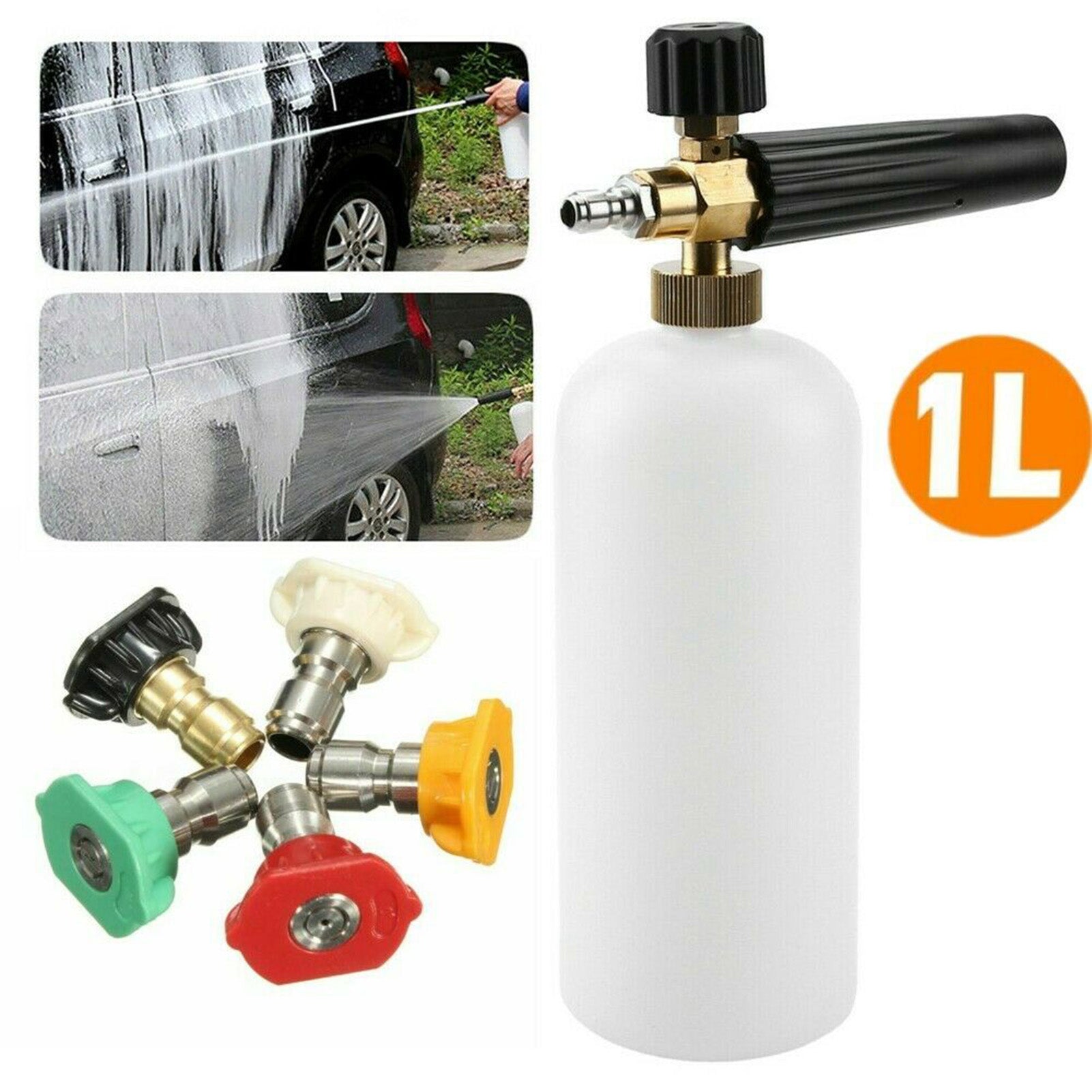 Snow Foam Lance Auto Pressure Washer Jet Quick Release Foam Sprayer with 1/4'' Inch Quick Connector & 5 Washer Nozzle Tips