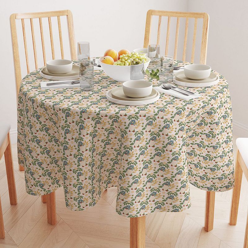 Round Tablecloth， 100% Polyester， 70 Round， Cute Gnomes and Flowers