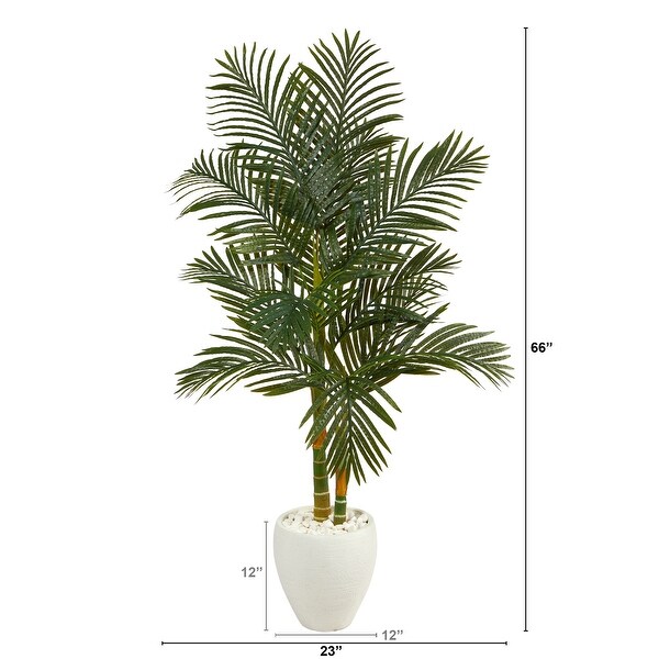 5.5' Golden Cane Artificial Palm Tree in White Planter