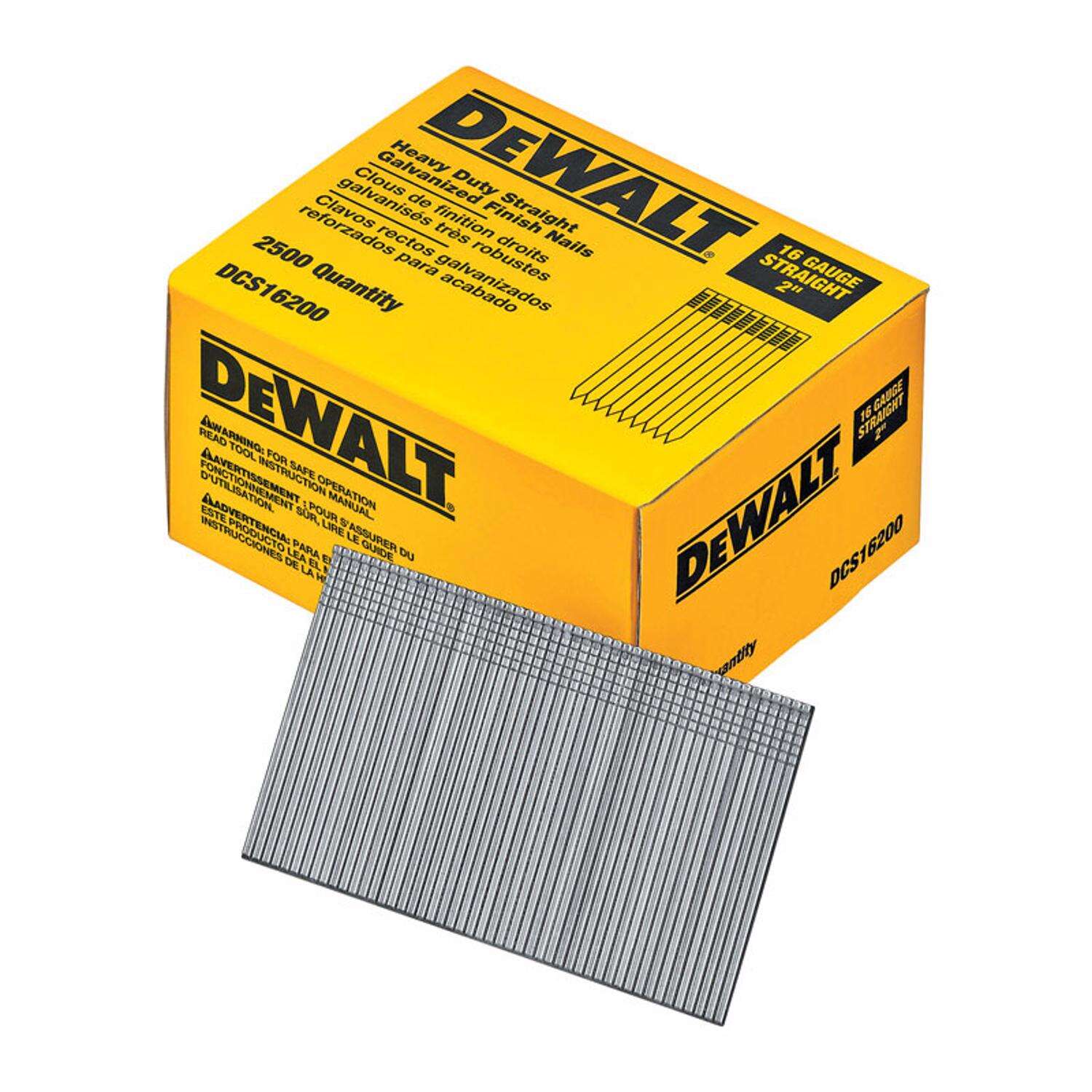 DW 2 in. 16 Ga. Straight Strip Galvanized Finish Nails 2，500 pk