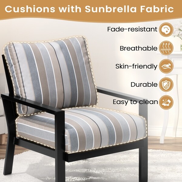 Outdoor 3piece Cushioned Aluminum Patio Furniture Conversation Set，Sunbrella Cushions，Aluminum Side Table