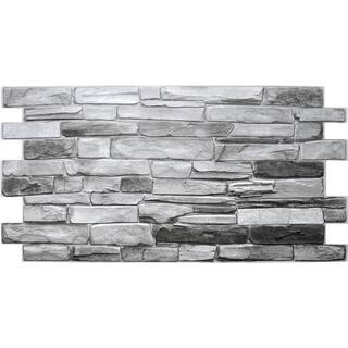 Dundee Deco 3D Falkirk Retro III 39 in. x 20 in. Grey Faux Stone PVC Decorative Wall Paneling GRHDPG7117