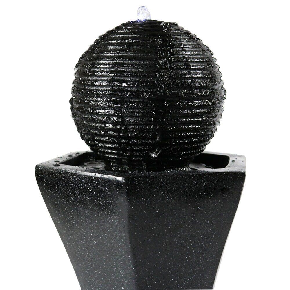 Black Pedestal and Ball Solar Outdoor Water Fountain with Battery 31\