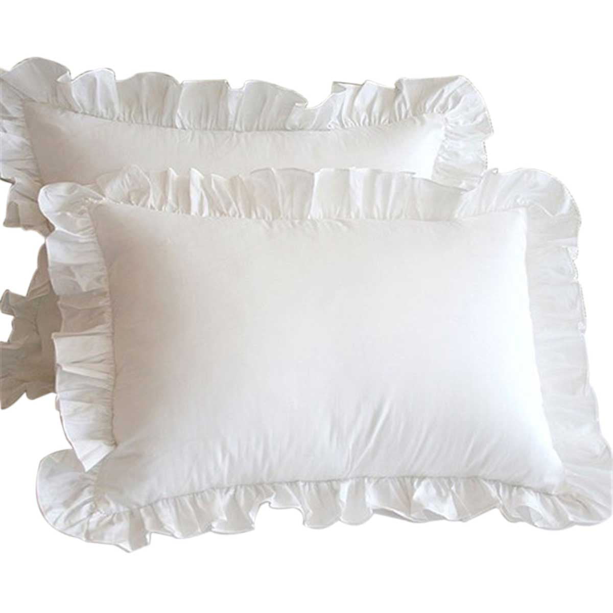 One opening Ruffle Pillow Shams Decorative White Cotton Pillowcases with Invisible Zipper for Bed