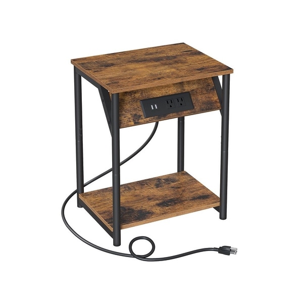 Side Table with Charging Station， End Table with USB Ports and Outlets， Nightstand for Living Room， Bedroom， Plug-in Series