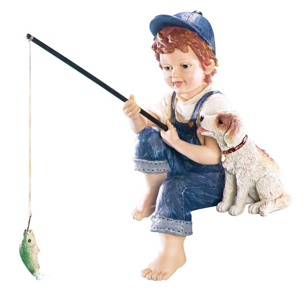 Collections Etc Little Boy Fishing Outdoor Garden Pond Sculpture 5 75 X 8 25 X 10 25 Blue