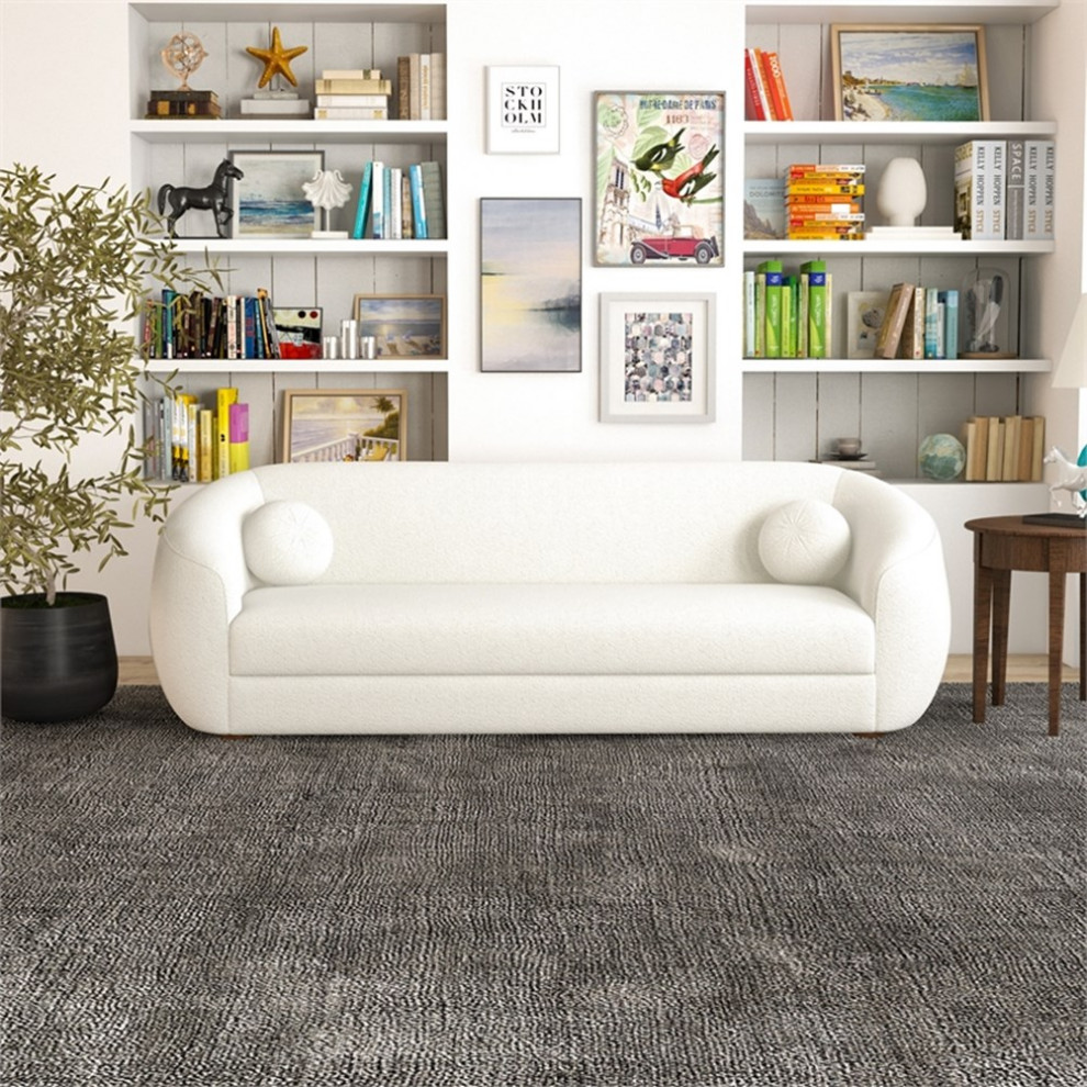 Noursan Mid Century Modern Furniture Style French Boucle Fabric Couch in Cream   Contemporary   Sofas   by Homesquare  Houzz